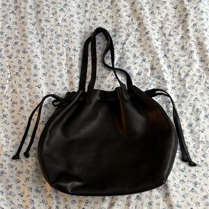 Madewell Black Leather Tote Bag Cinch Bucket Medium Shoulder